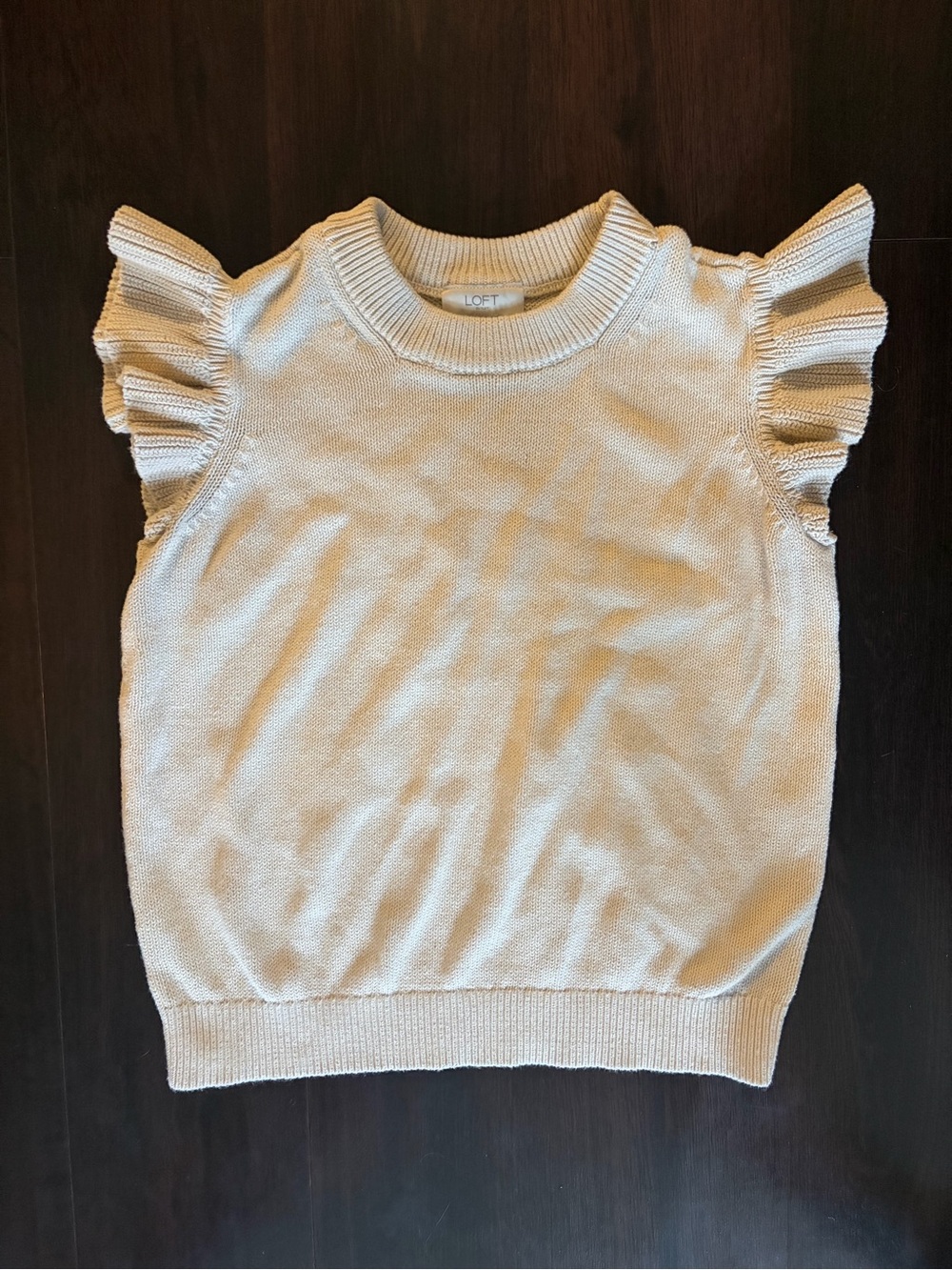 LOFT Cream Ruffle Sleeve Knit Tank Top